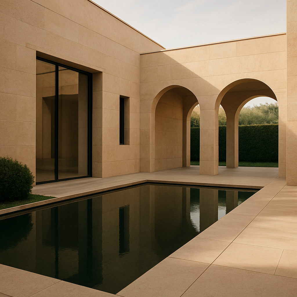Architecture contemporaine en pierre naturelle baignée de lumière